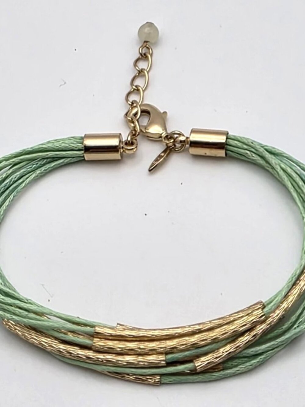 Aqua Multi Strand Cord Gold Tone Tube Bracelet SHB Shofel Bros Vintage - Picture 10 of 10